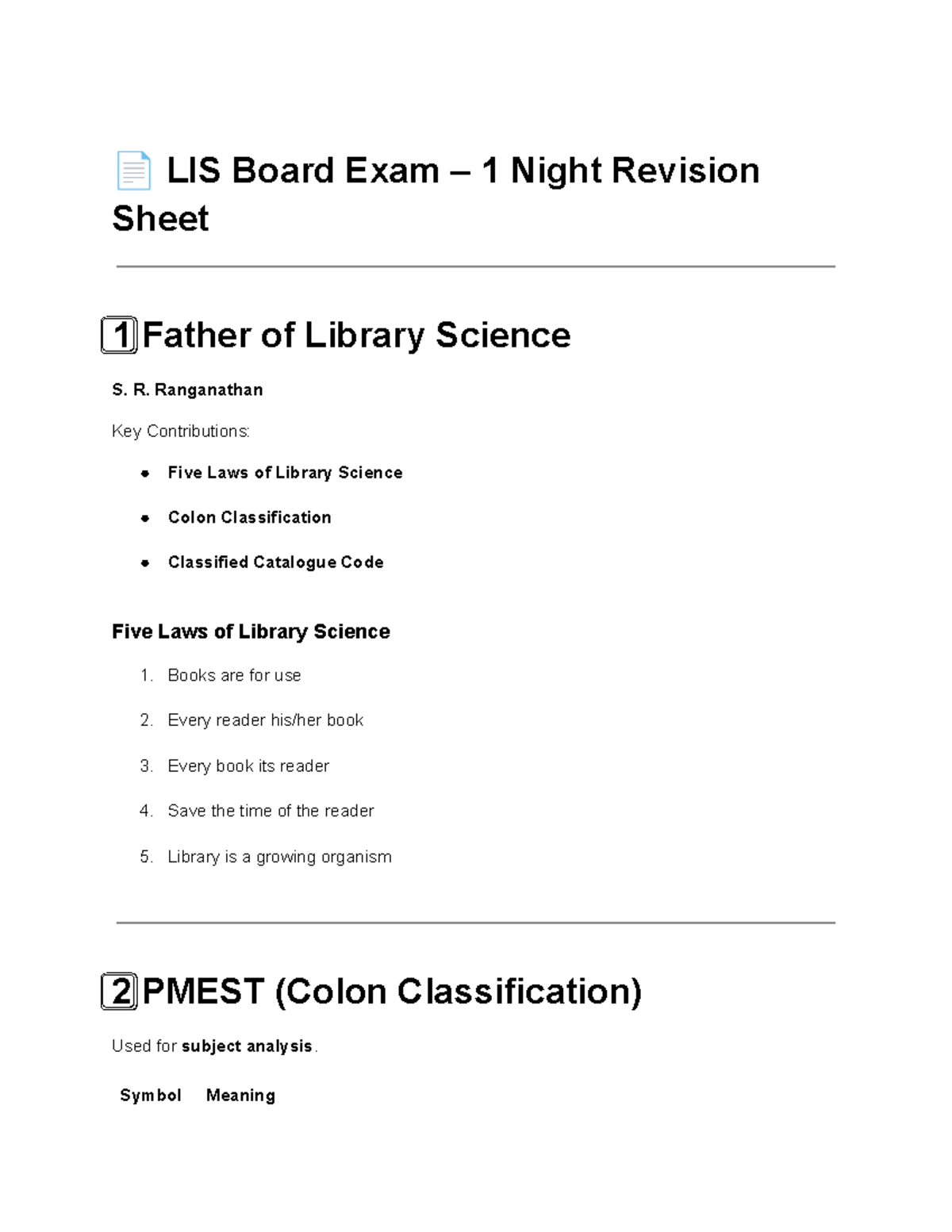 LIS Board Exam 1 Night Revision: Key Concepts & Tips - Studocu