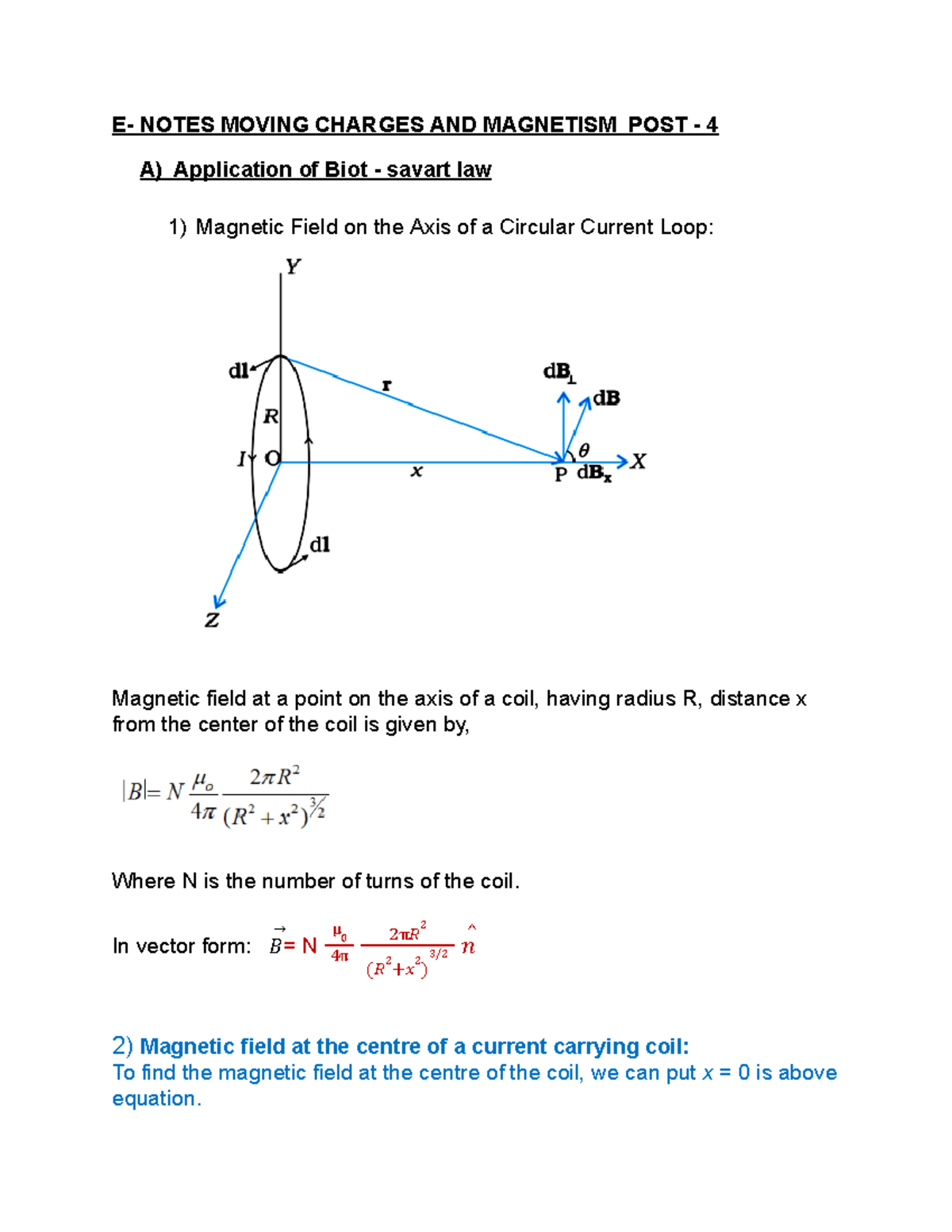 Notes Moving Charges AND Magnetism - E- NOTES MOVING CHARGES AND ...