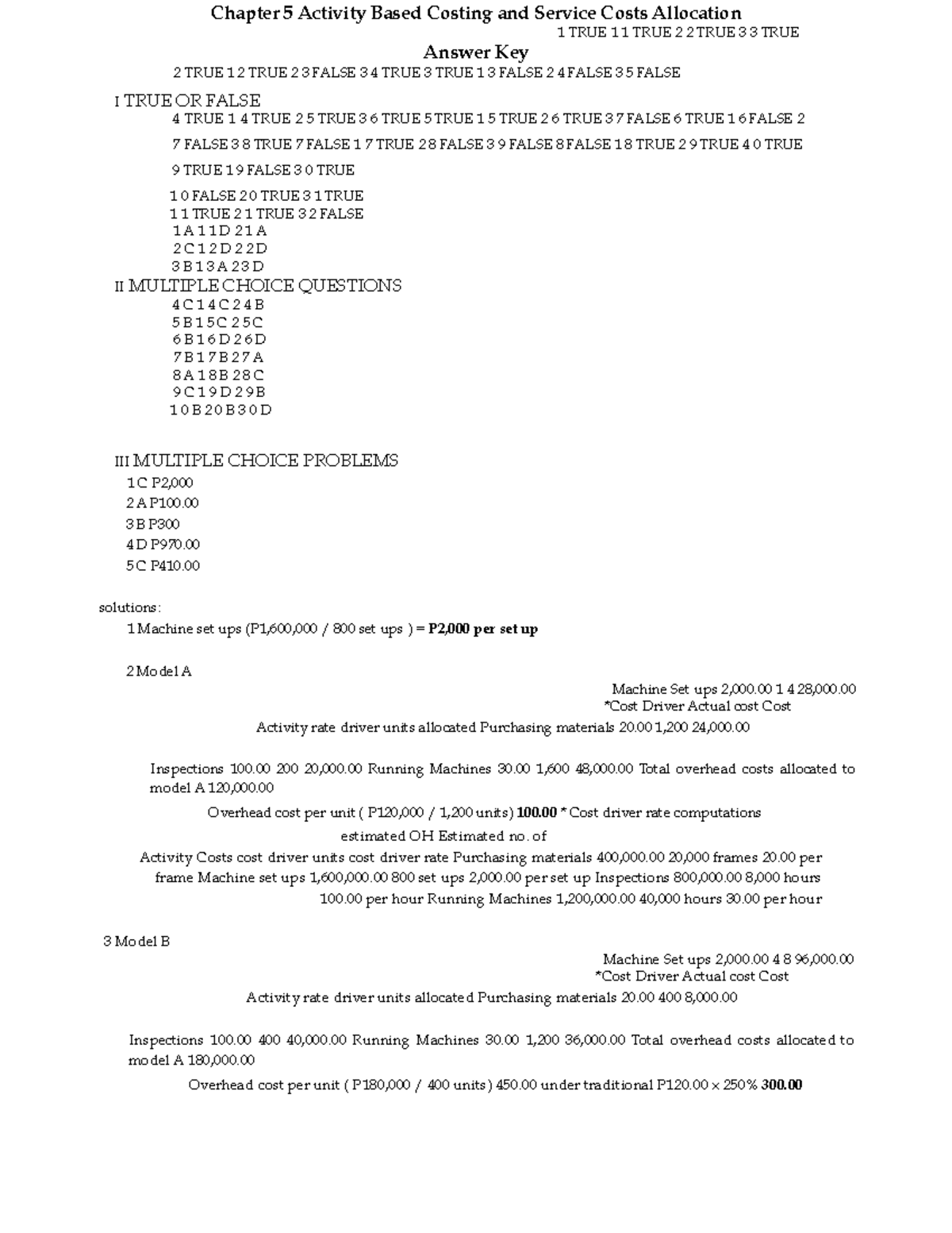 05 Activity Based Costing Answer Key for Chapter 5 - Studocu