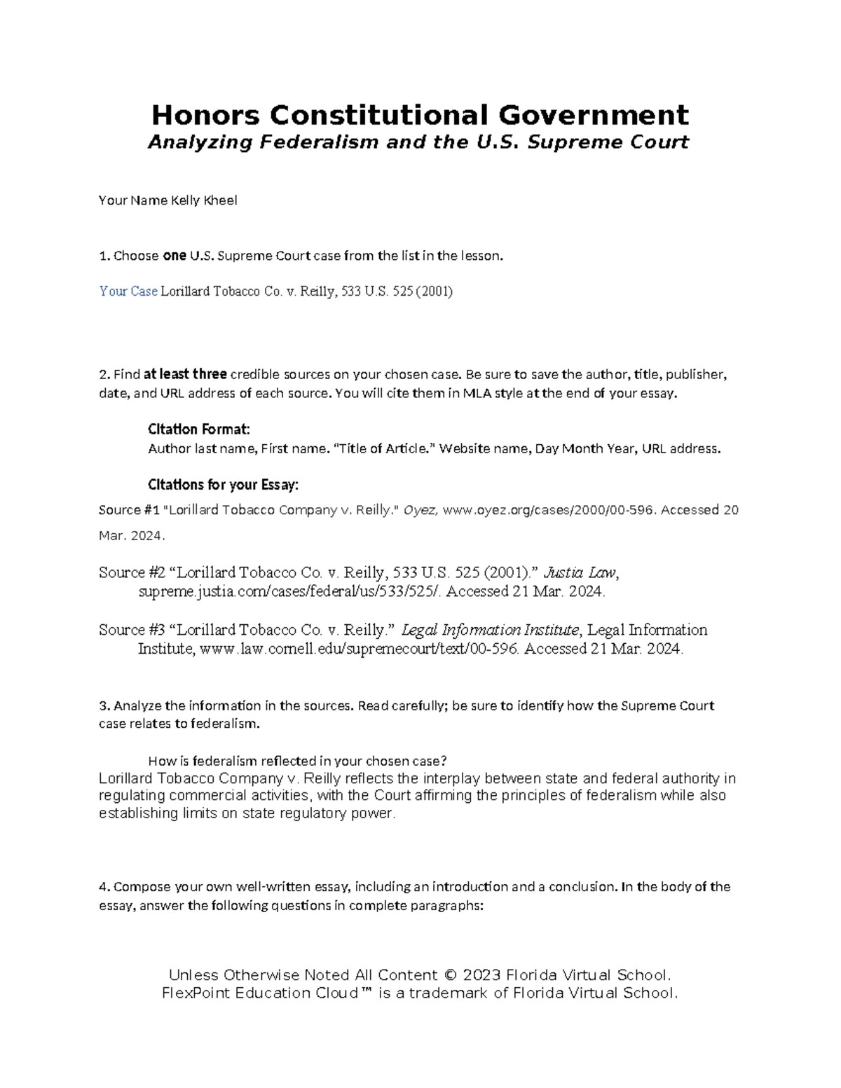 lorillard tobacco co. v. reilly Honors Essay: Lorillard Tobacco Co. v. Reilly and Federalism Issues