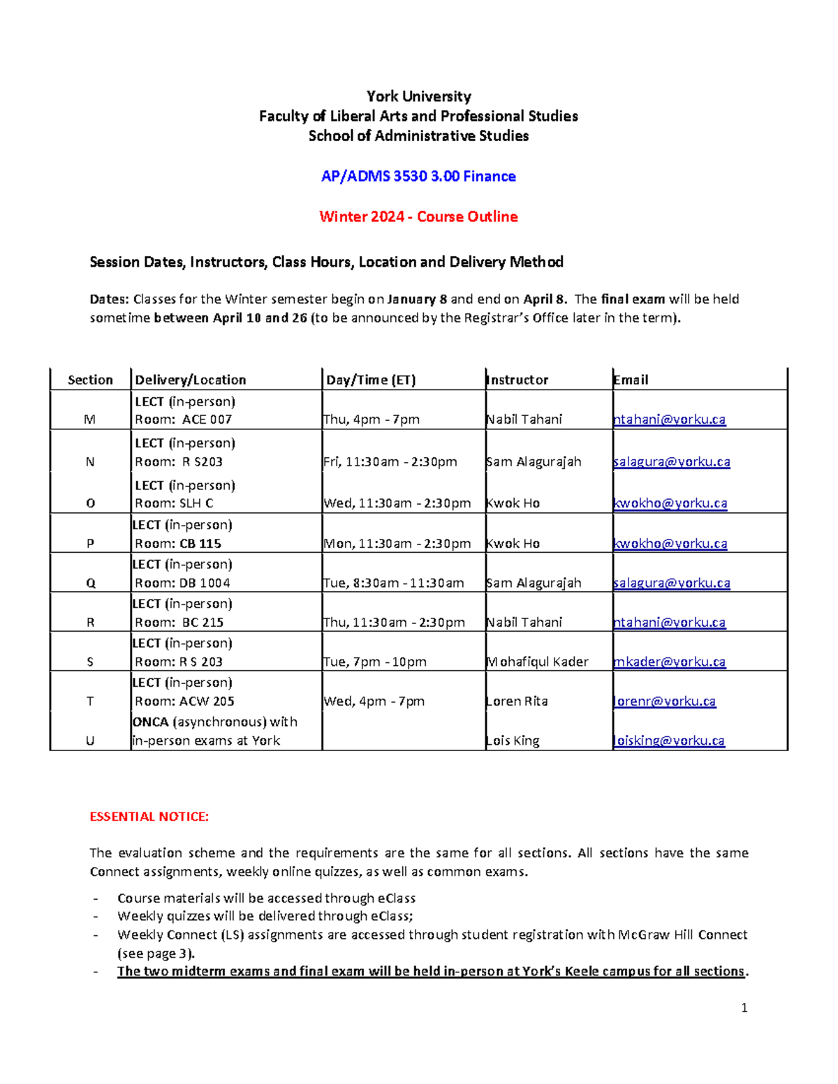 ADMS 3530 Winter 2024 - Comprehensive Course Outline and Schedule - Studocu