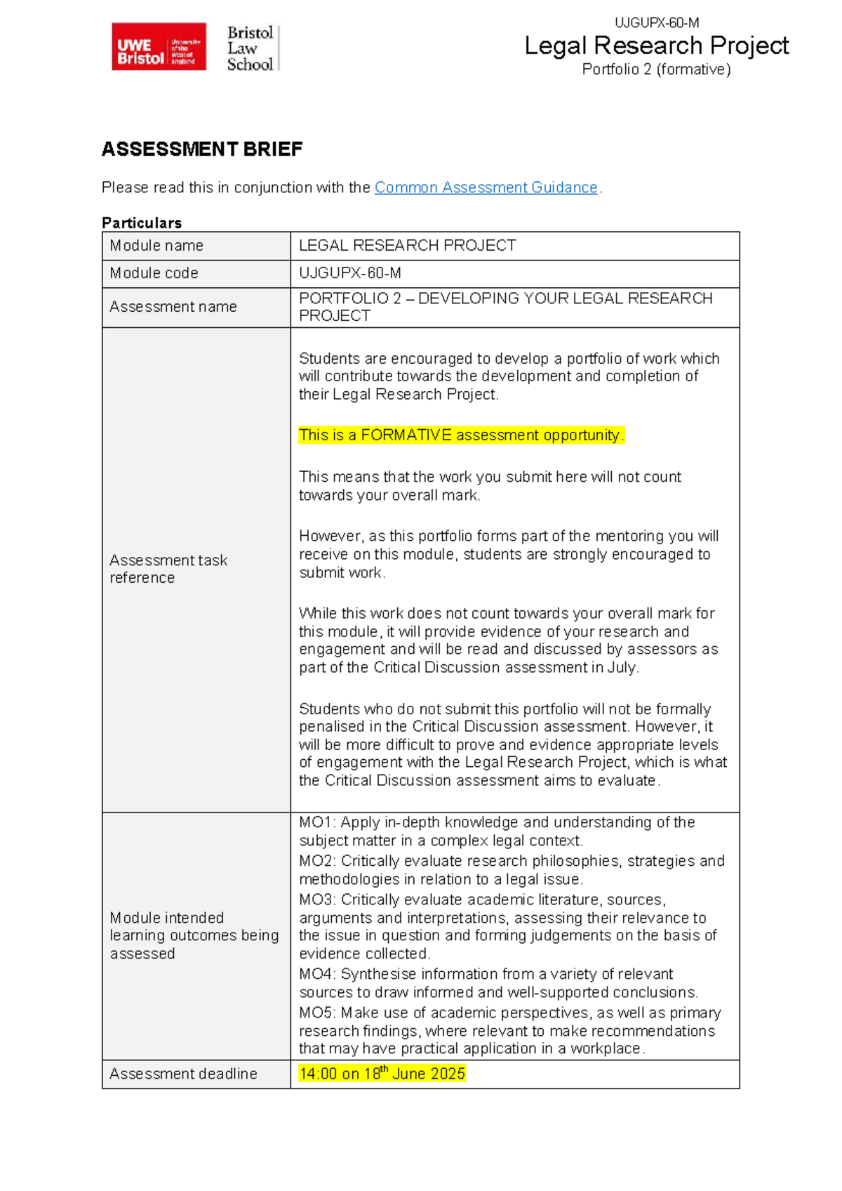 Legal Research Project Portfolio 2 (Formative) Guidance and Assessment ...