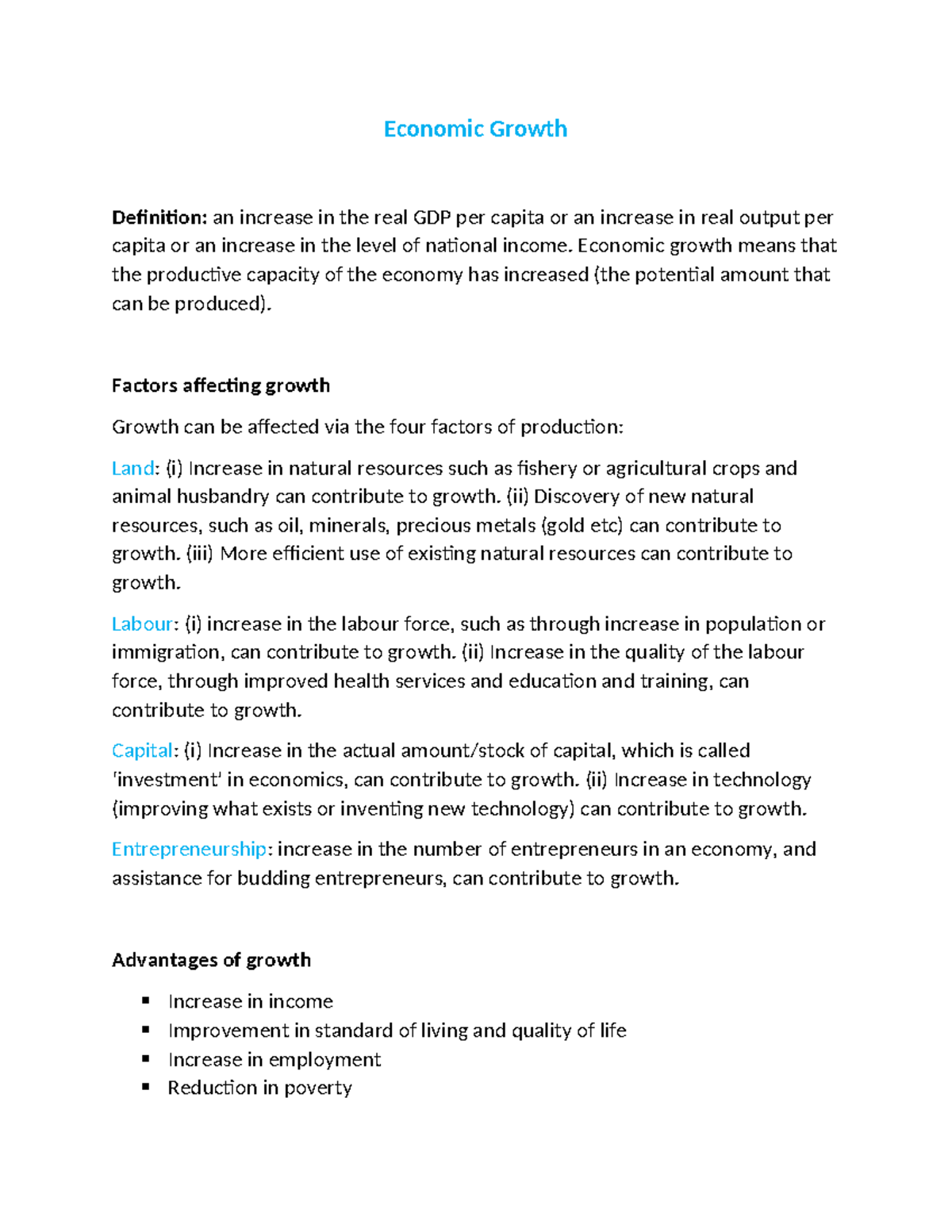 Economic Growth and Development Notes (ECO 101) - Studocu
