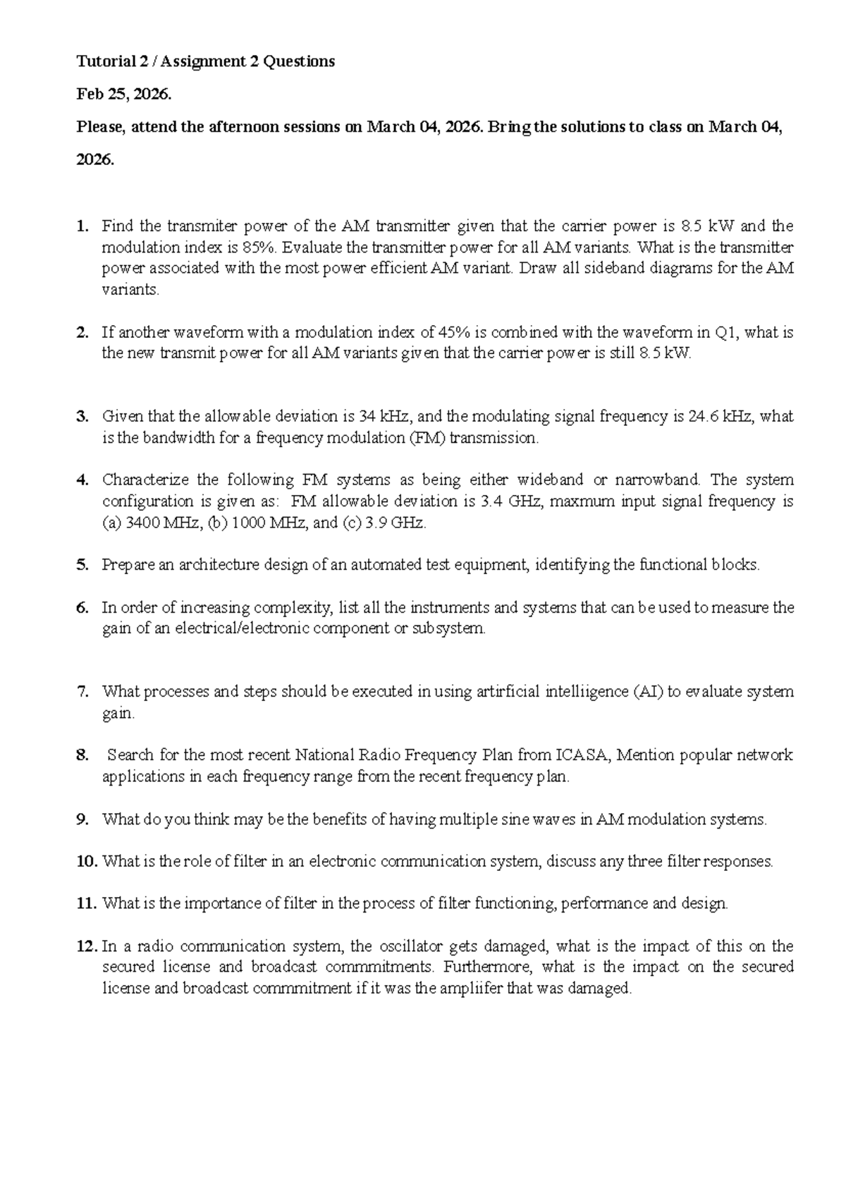 Assignment 2 Tutorial 2 Questions - Feb 25, 2026 - Studocu