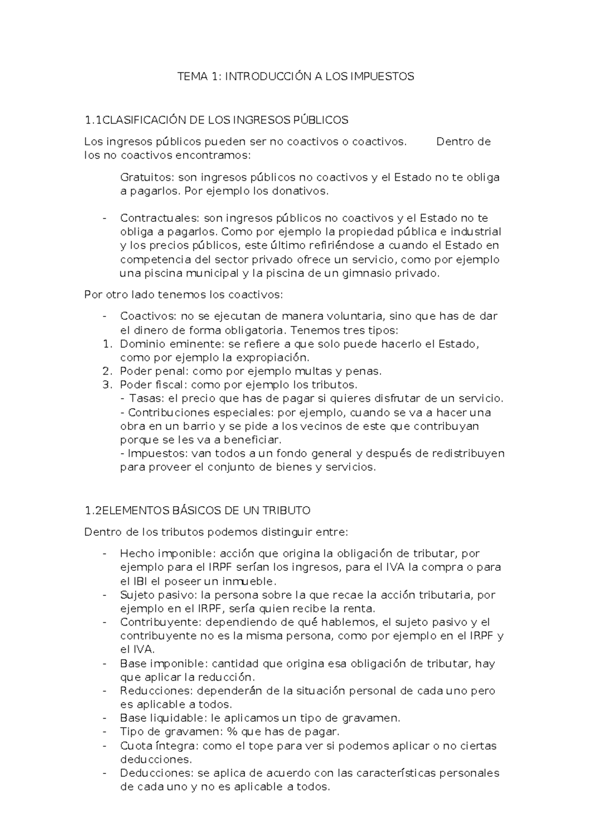 TEMA 1: INTRODUCCIÓN A LOS IMPUESTOS Y CLASIFICACIÓN DE INGRESOS - Studocu