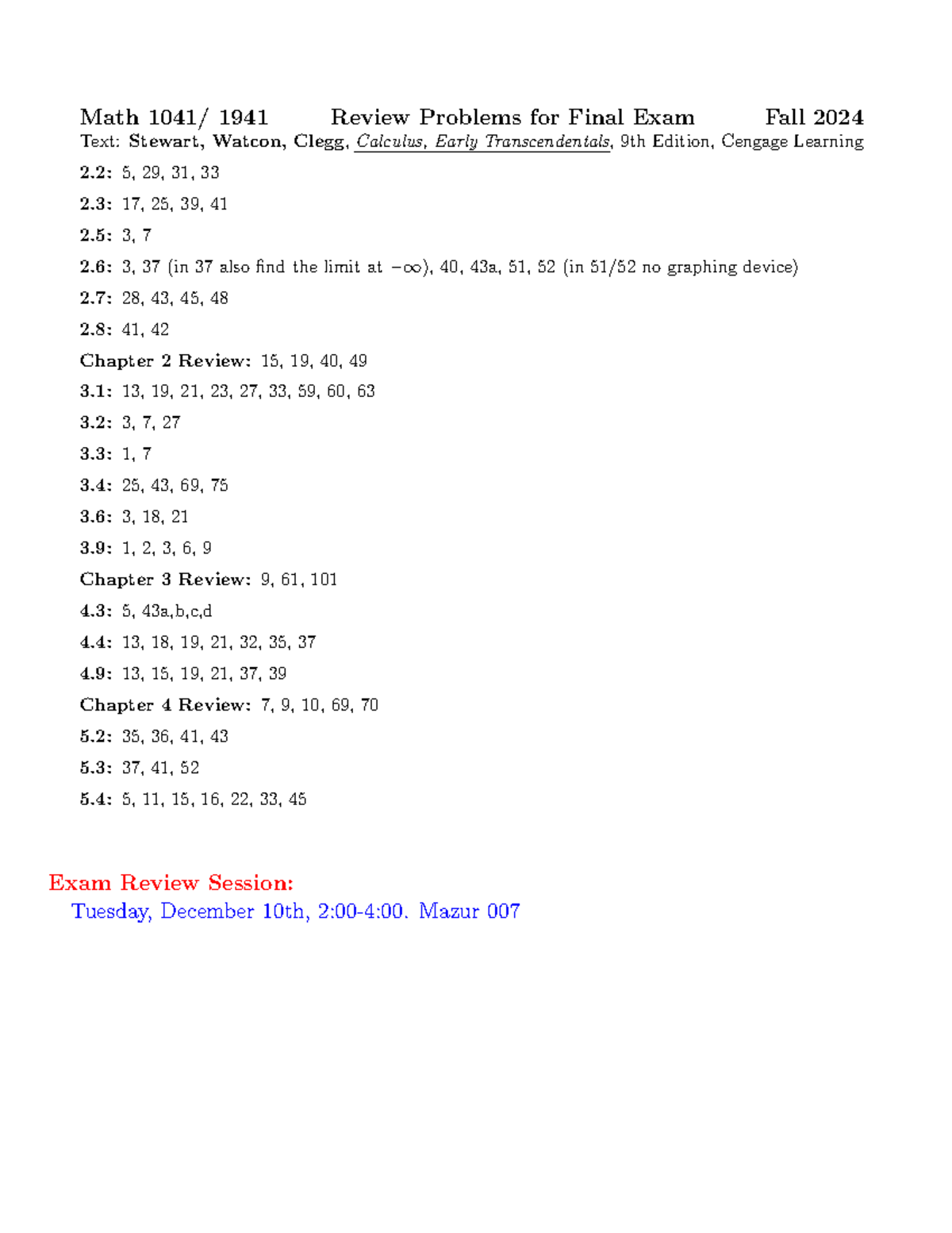Math 1041 Final Exam Review: Practice Problems Overview Fa24 - Studocu