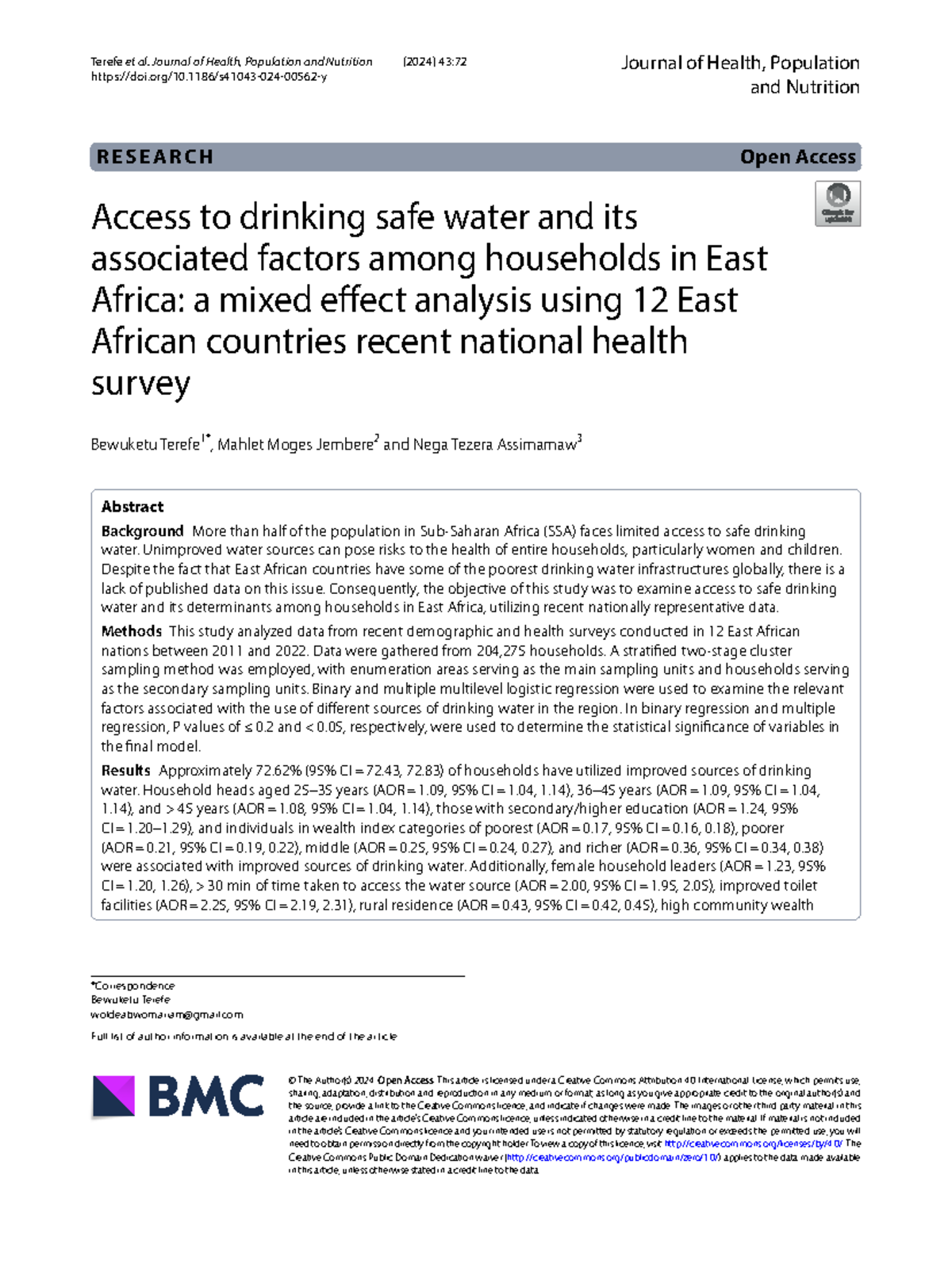 Access to Safe Drinking Water in East Africa: Factors and Analysis ...