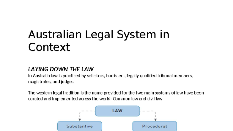 Australian Legal System in Context: Laying Down the Law Overview - Studocu