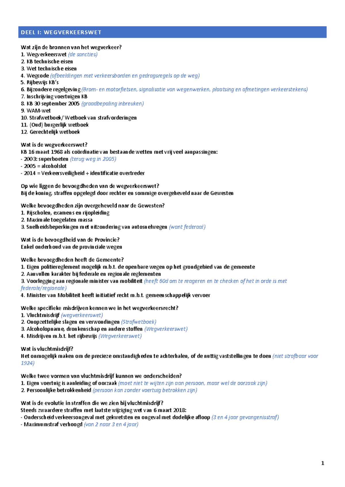 Wegverkeer - Lessen Notities en Belangrijke Reglementen - Studocu