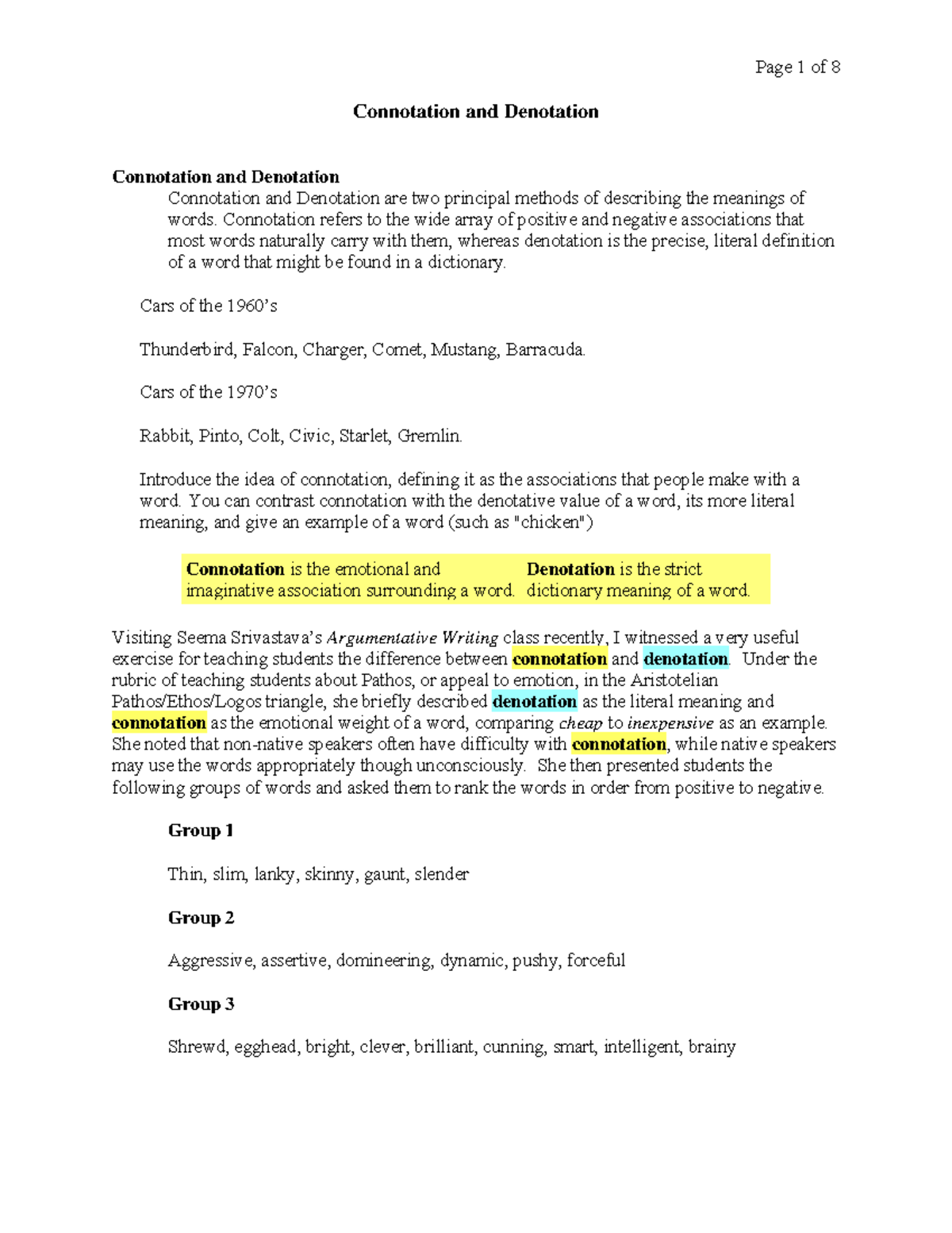 06Sep15 Connotation and Denotation: Understanding Word Meanings - Studocu