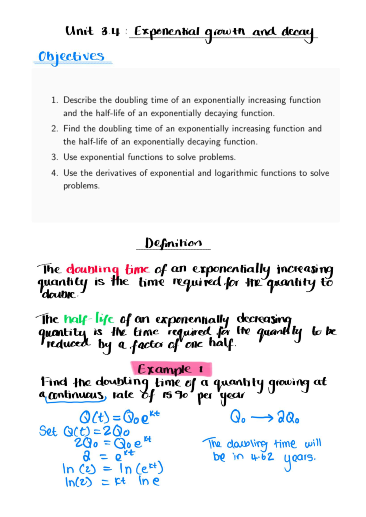 Unit 3.4: Exponential Growth and Decay Concepts - Studocu