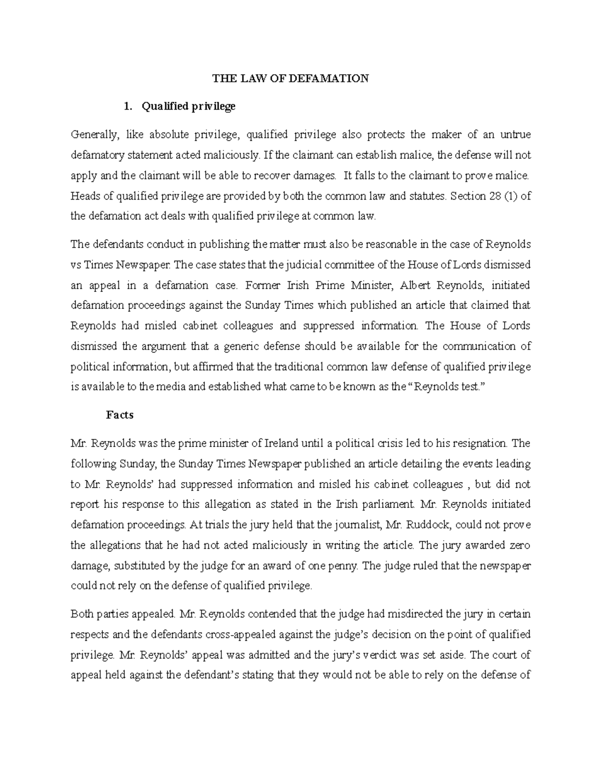 THE LAW OF Defamation - GROUP ASSIGNMENT ON TORTS - THE LAW OF ...