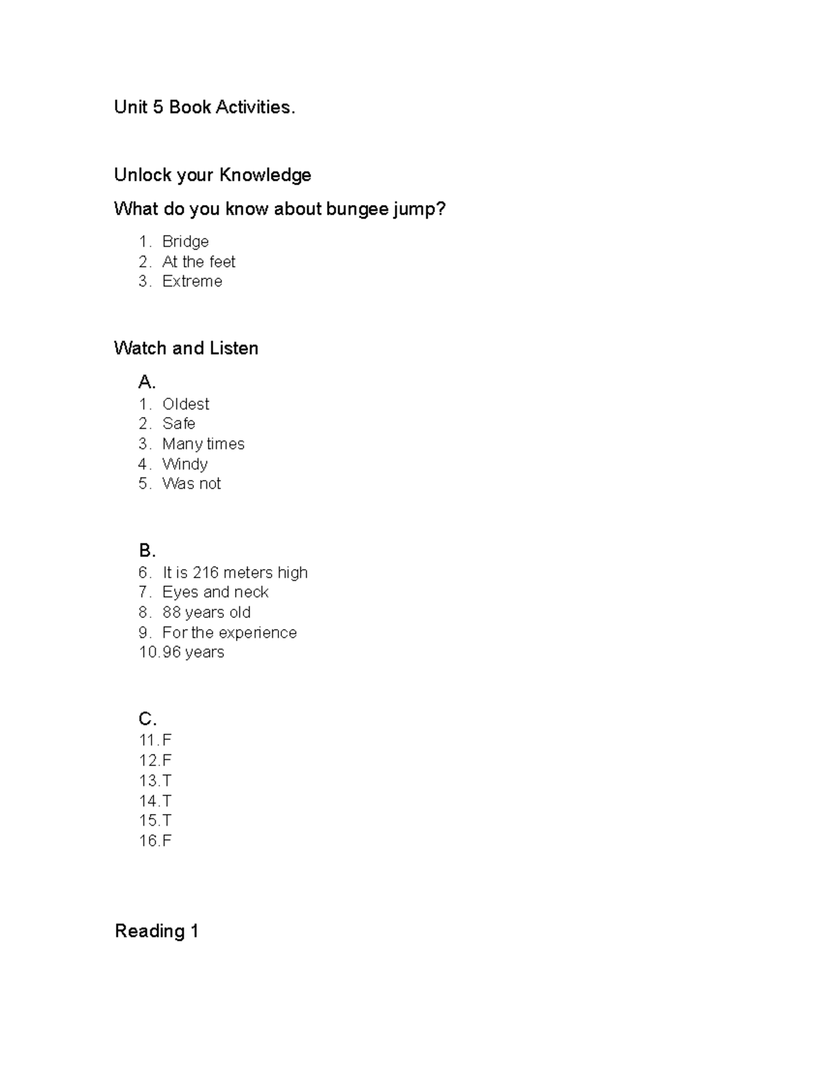 Unit 5 Book Activities - Cambridge Learning Exercises - Studocu