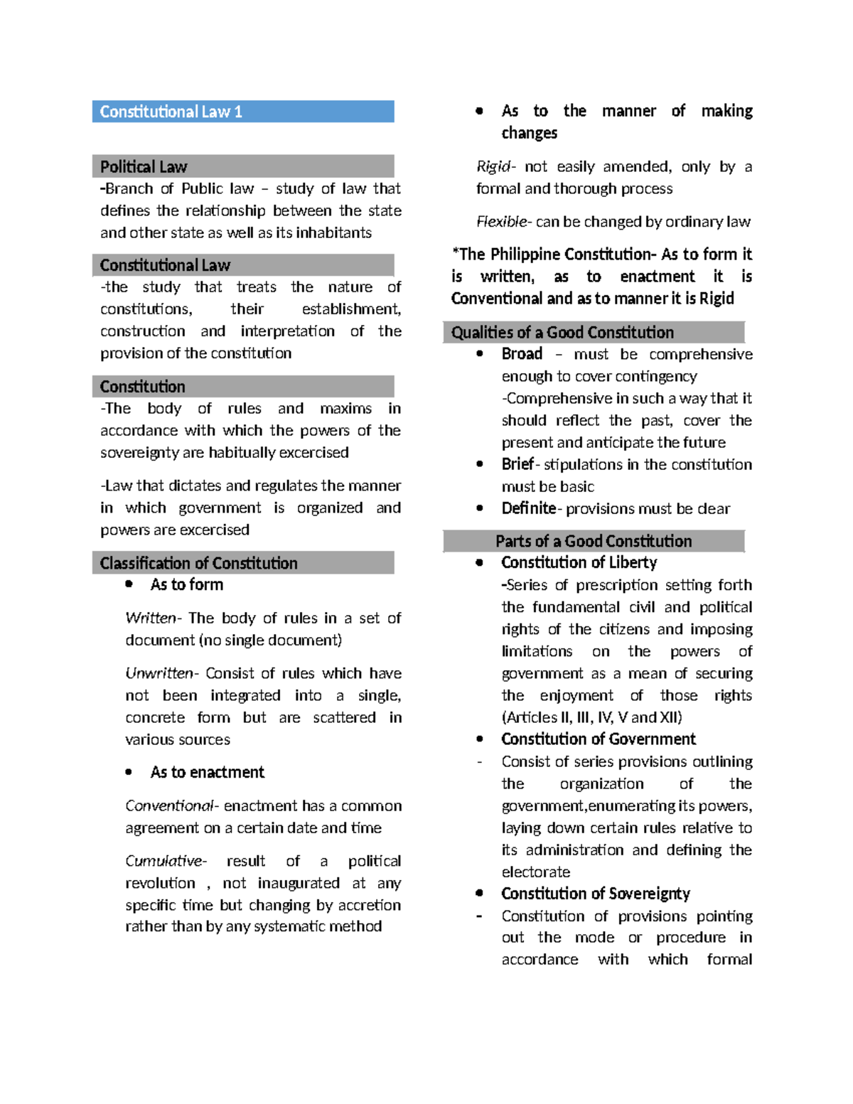 Compilation of Important Notes on Constitutional Law 1 - Studocu
