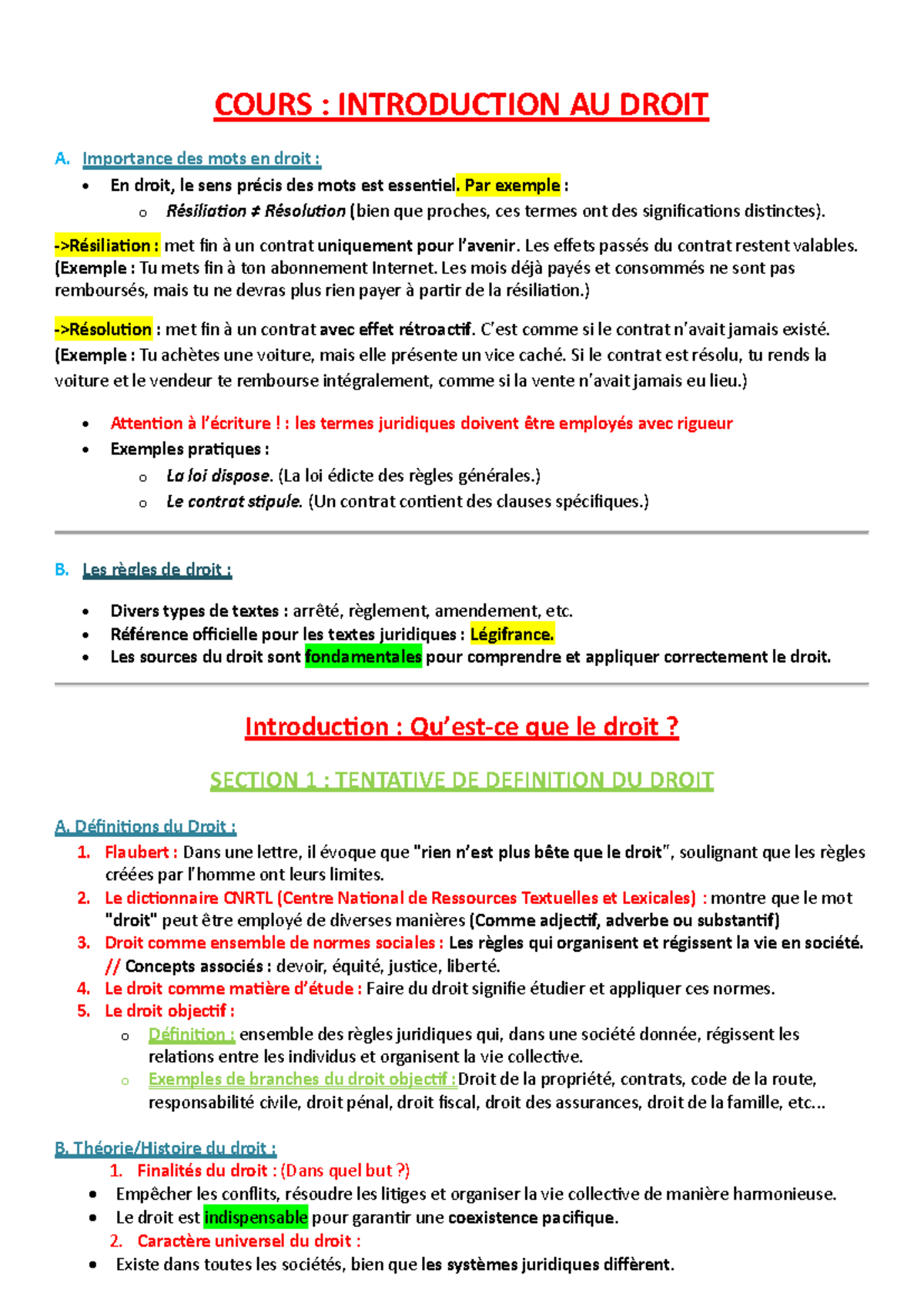 COURS : INTRODUCTION AU DROIT - NOTIONS FONDAMENTALES ET SOURCES - Studocu