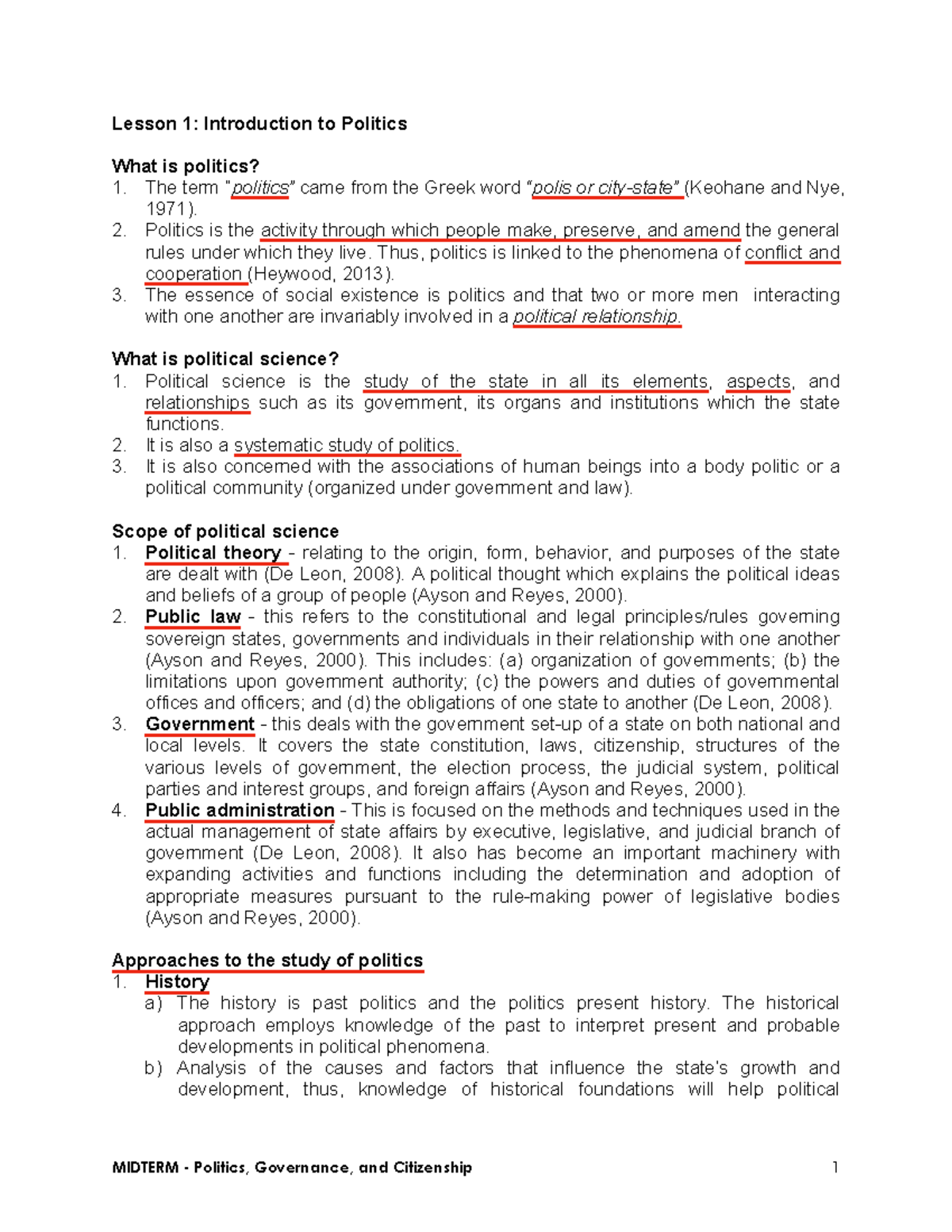 Politics Governance and Constitution: Lesson 1 & 2 Overview - Studocu