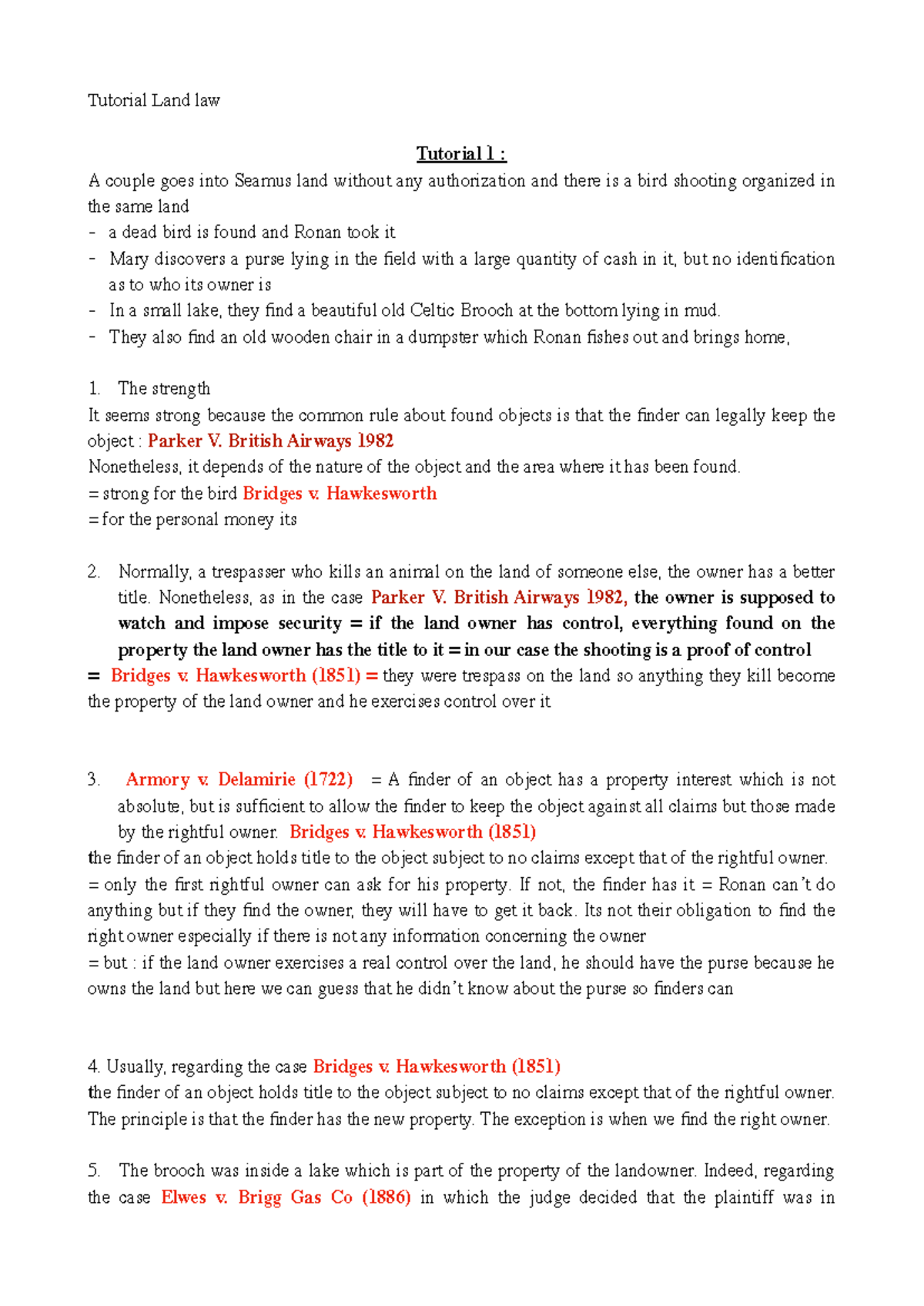Tutorial on Land Law: Key Concepts and Case Studies - Studocu