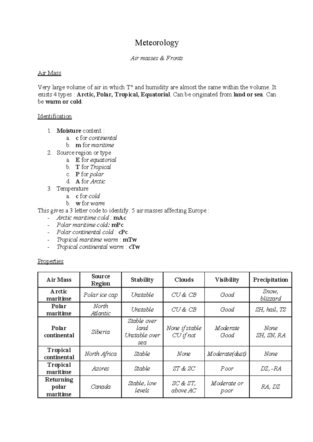 Meteorology - air masses and fronts - Meteorology Air masses & Fronts ...
