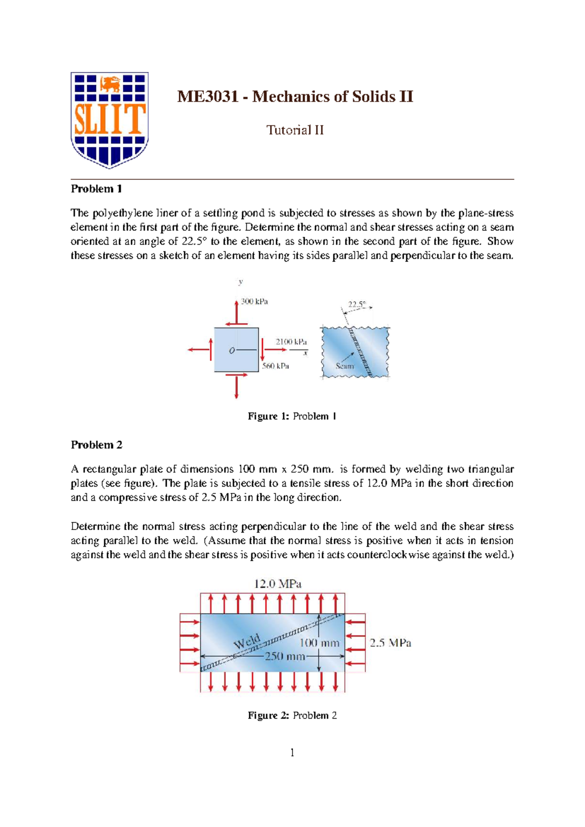 ME3031 Mechanics of Solids II Tutorial II Problems and Solutions - Studocu