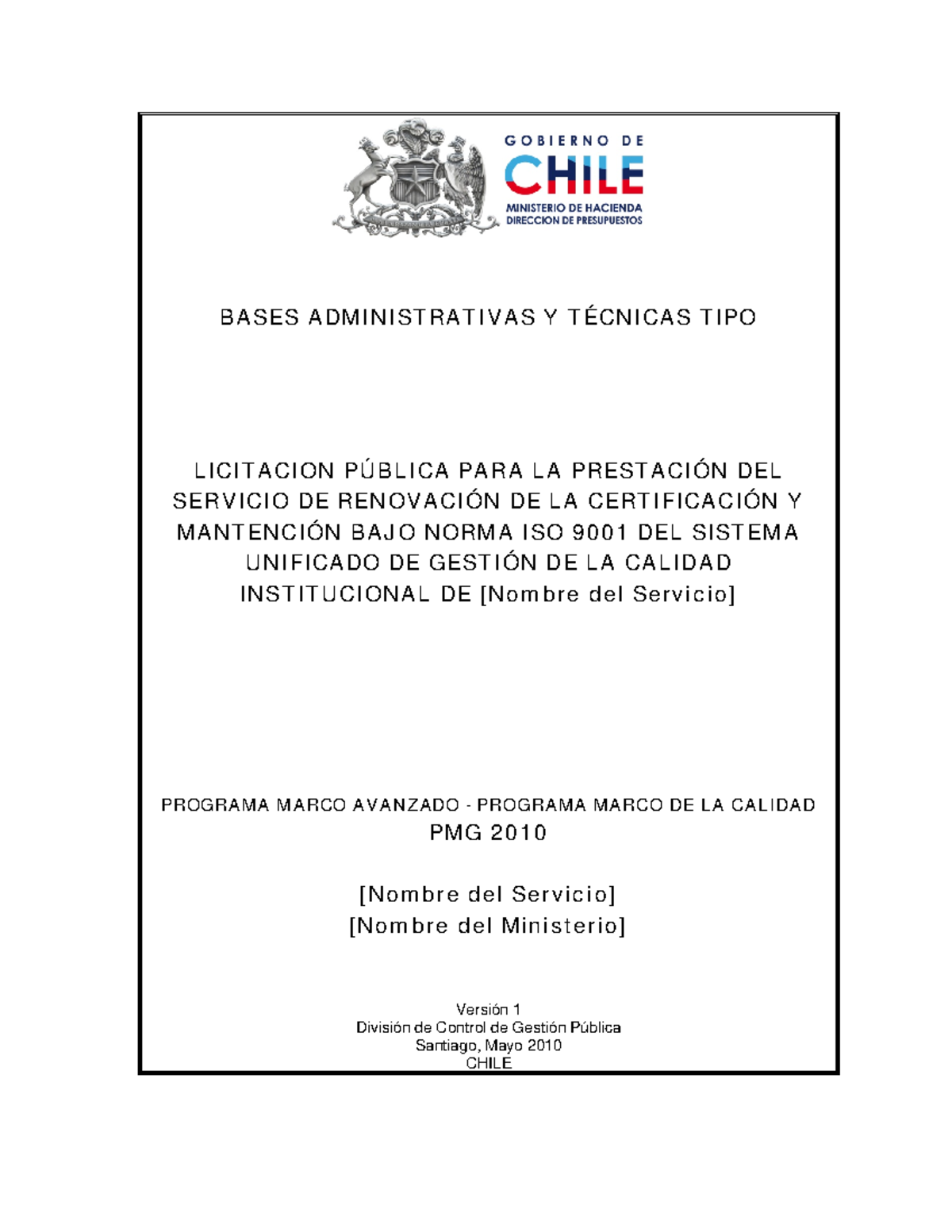 Bases Administrativas para Licitación Pública ISO 9001 - PMG 2010 - Studocu
