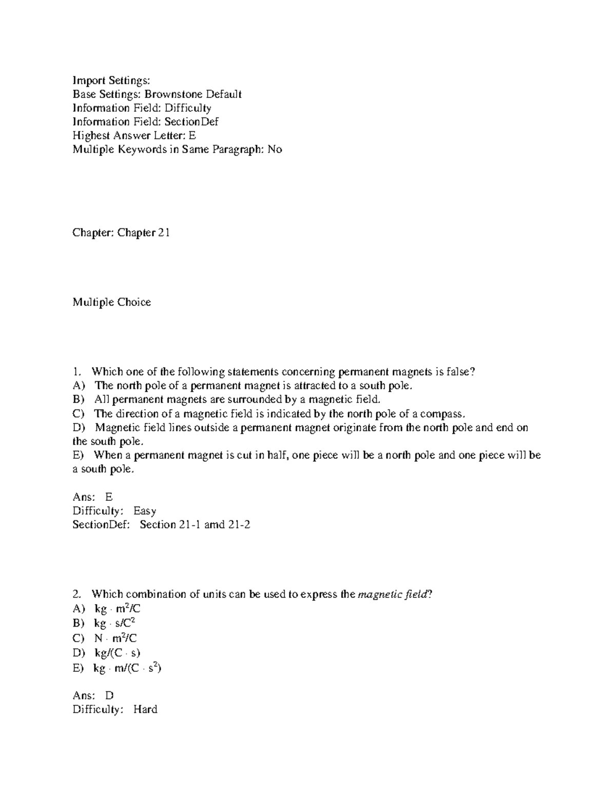 Chapter 21 Test Bank and Answers - Import Settings: Base Settings ...