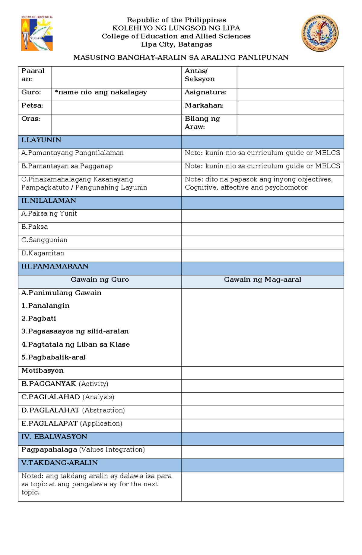 LP- Format: Essential Lesson Plan for Education Students - Studocu