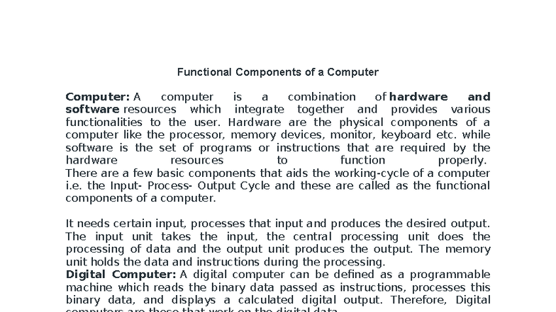 Functional Components of a Computer: Overview and Details - Studocu