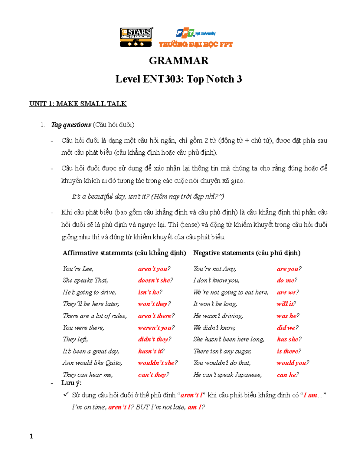 Grammar Notes for ENT303: Top Notch 3 Comprehensive Review - Document Preview