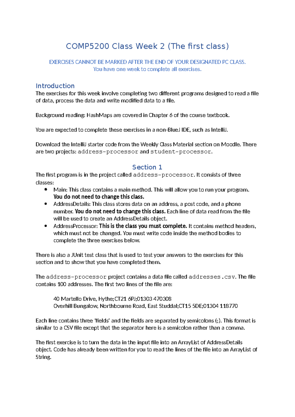 COMP5200 Week 2 Exercises: Address & Student Data Processing - Studocu