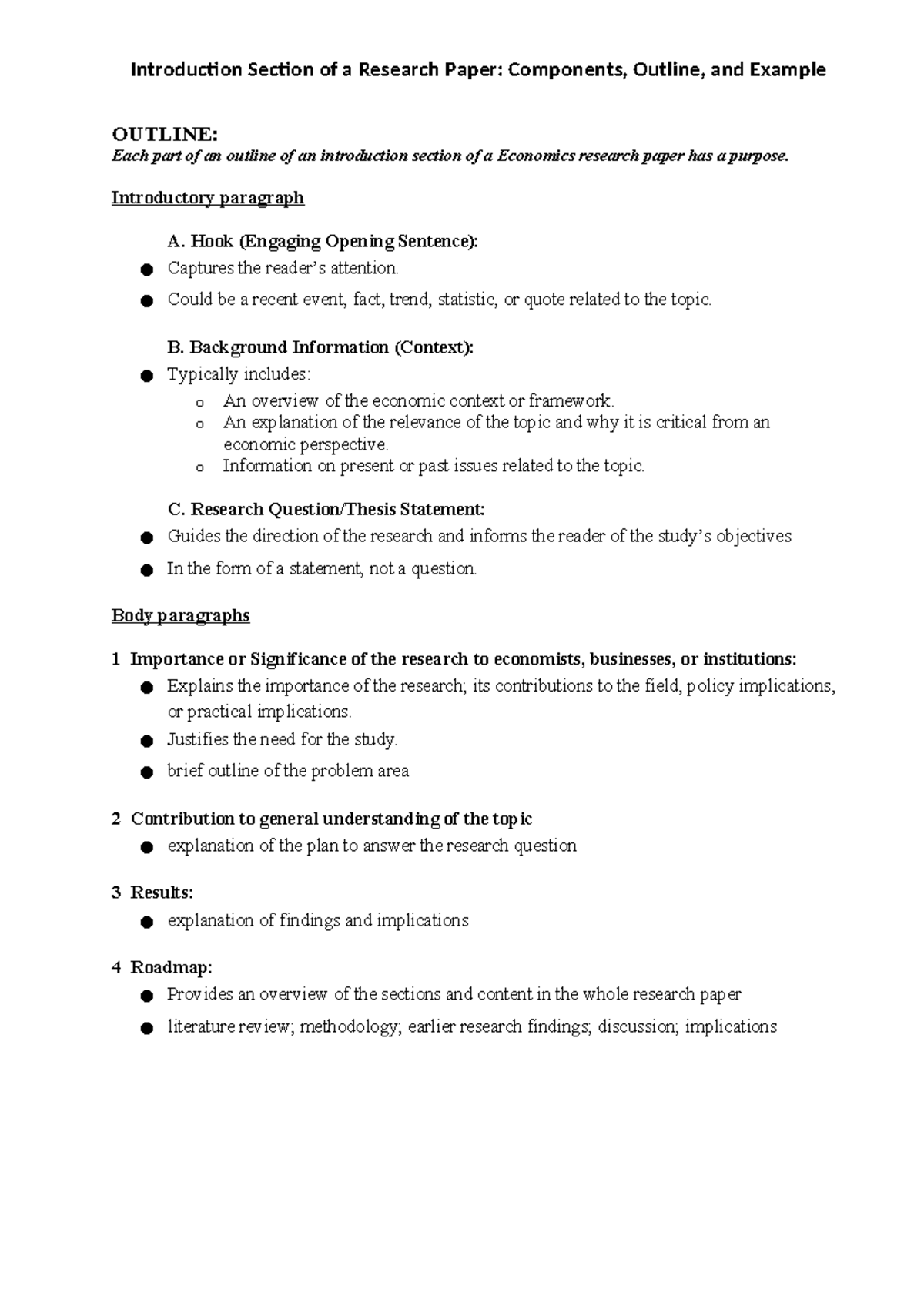 2026-Econ Research Paper Intro Section: Components & Outline - Studeersnel