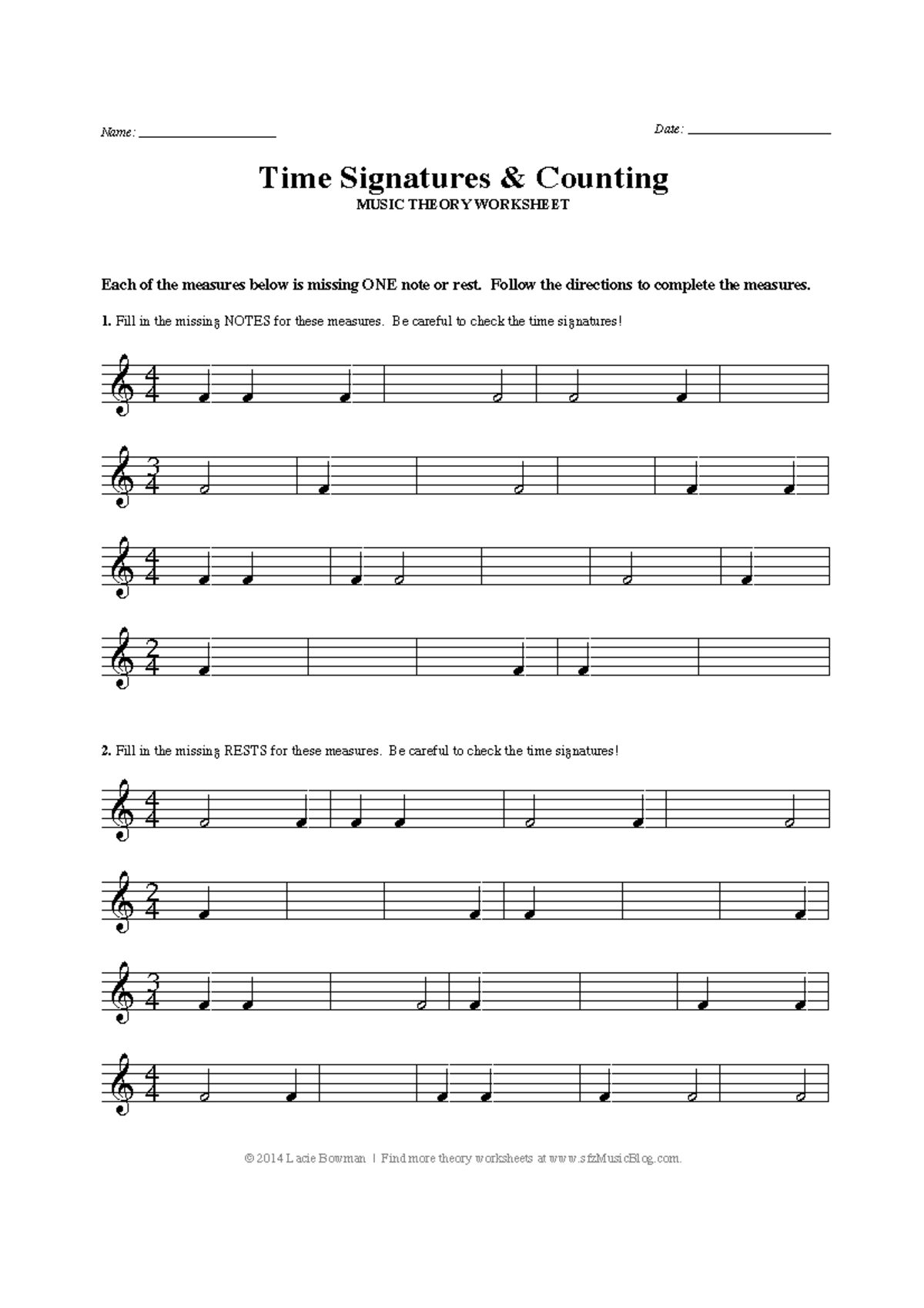 Time Signature Worksheet And Answers