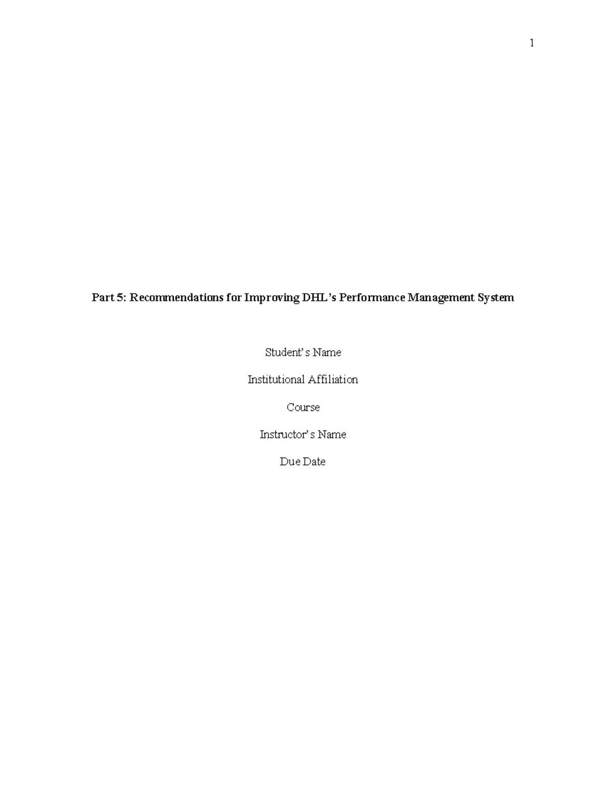 Part 5: Enhancing DHL's Performance Management System Recommendations ...