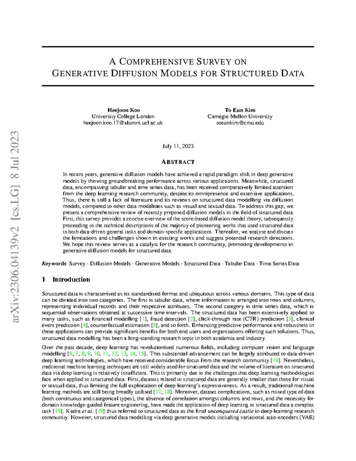 Comprehensive Survey on Generative Diffusion Models for Structured Data ...