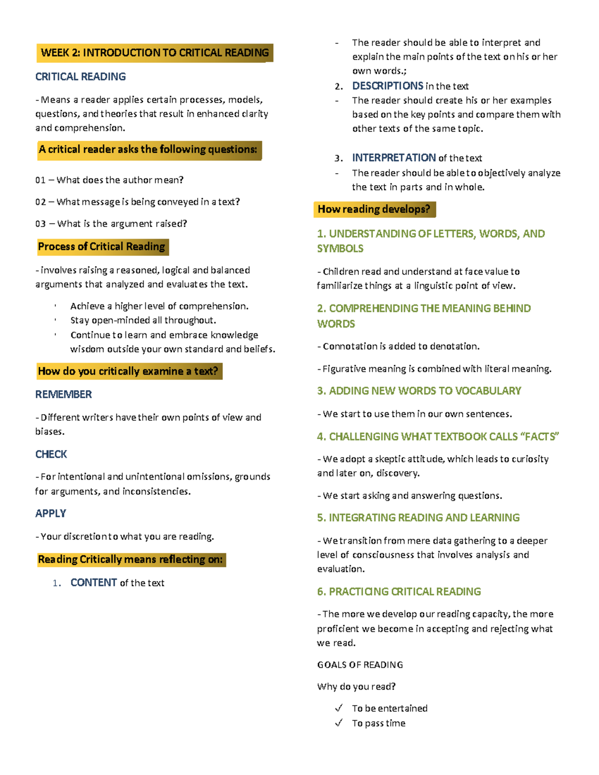 CRWT- Prelim- Critical Reading Strategies and Techniques Guide - Studocu