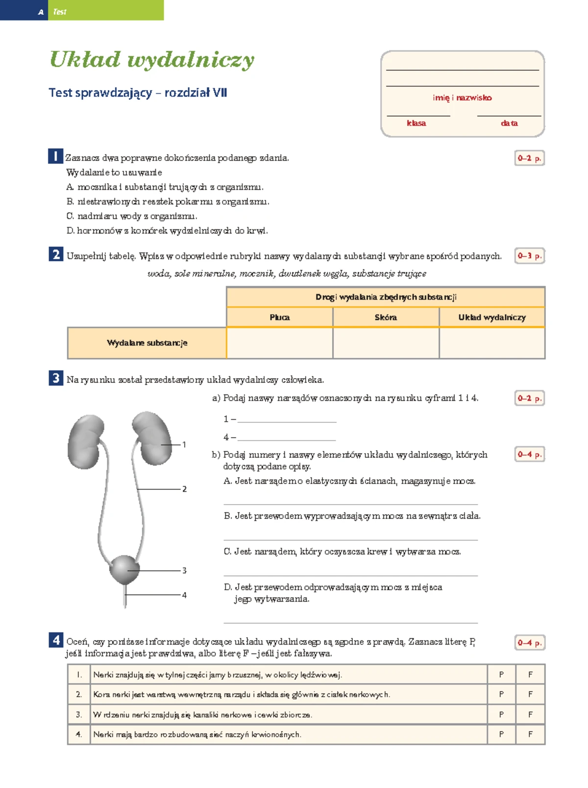 Test Z Biologia Klasa 7 Uklad Okresowy
