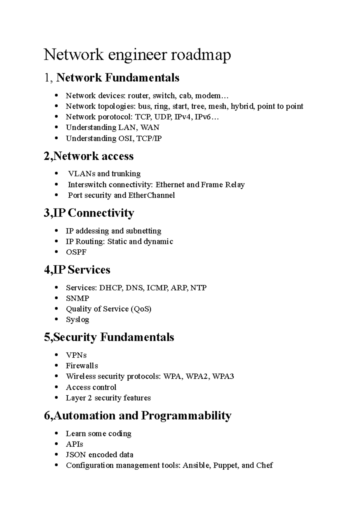 roadmap for system - Network engineer roadmap 1, Network Fundamentals ...