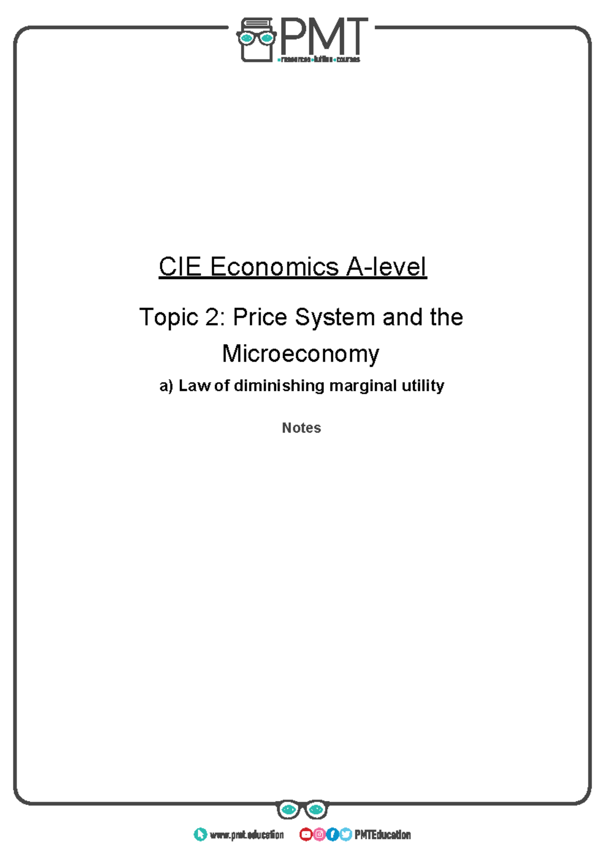 Microeconomics (ECO101): Diminishing Marginal Utility Notes - Studocu