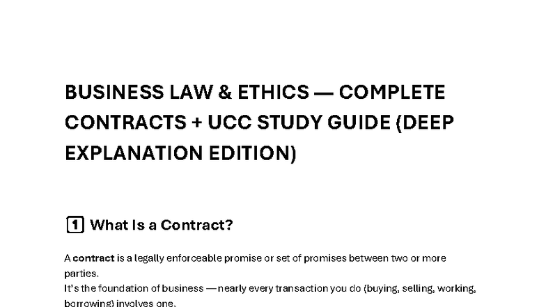 BUSINESS LAW & ETHICS: COMPLETE CONTRACTS & UCC STUDY GUIDE - Studocu