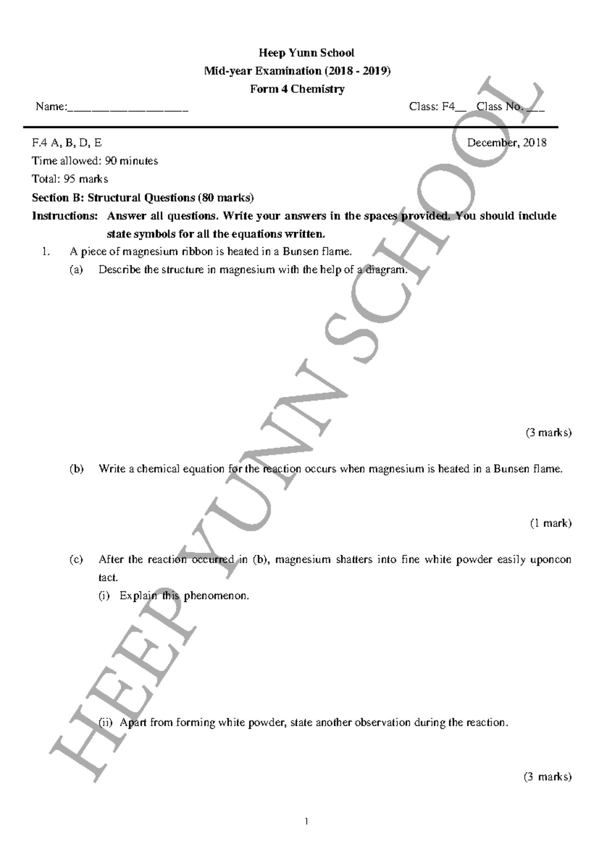 CHEM F4 Mid-Year Exam Questions and Answers (2018-2019) - Studocu