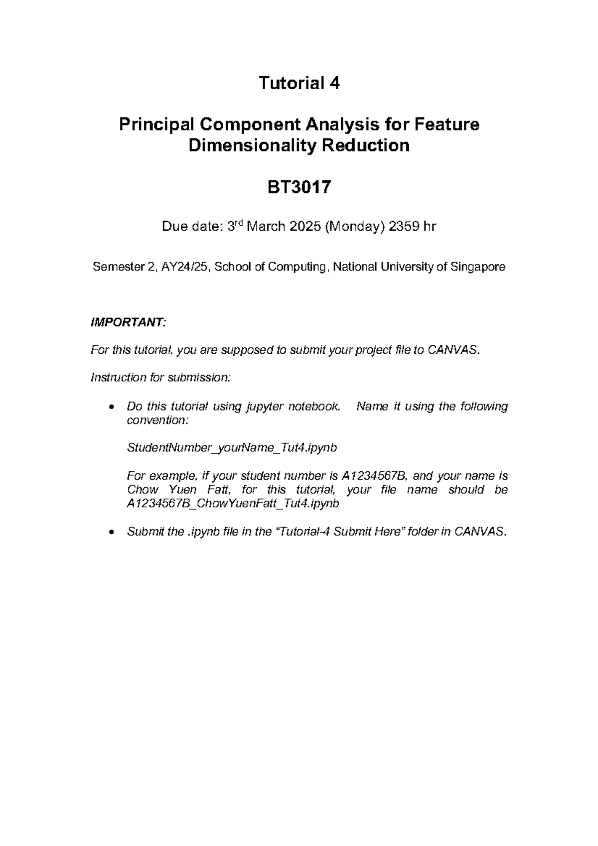 BT2104 Tutorial 4 - PCA for Dimensionality Reduction Notes - Studocu