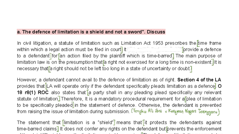 Civil Procedure Tutorial: Understanding the Defence of Limitation - Studocu