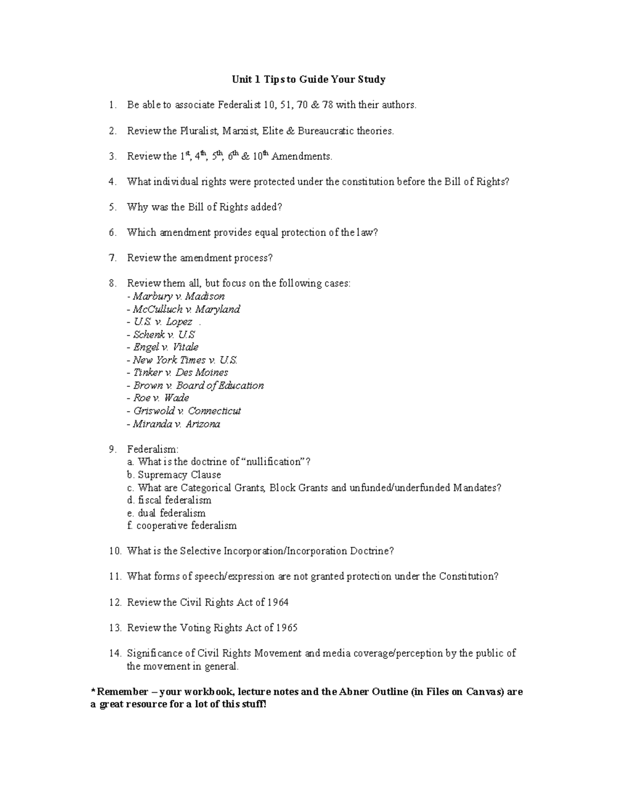 Unit 1 Study Guide: Key Concepts & Cases for 24-25 Sem 2 - Studocu