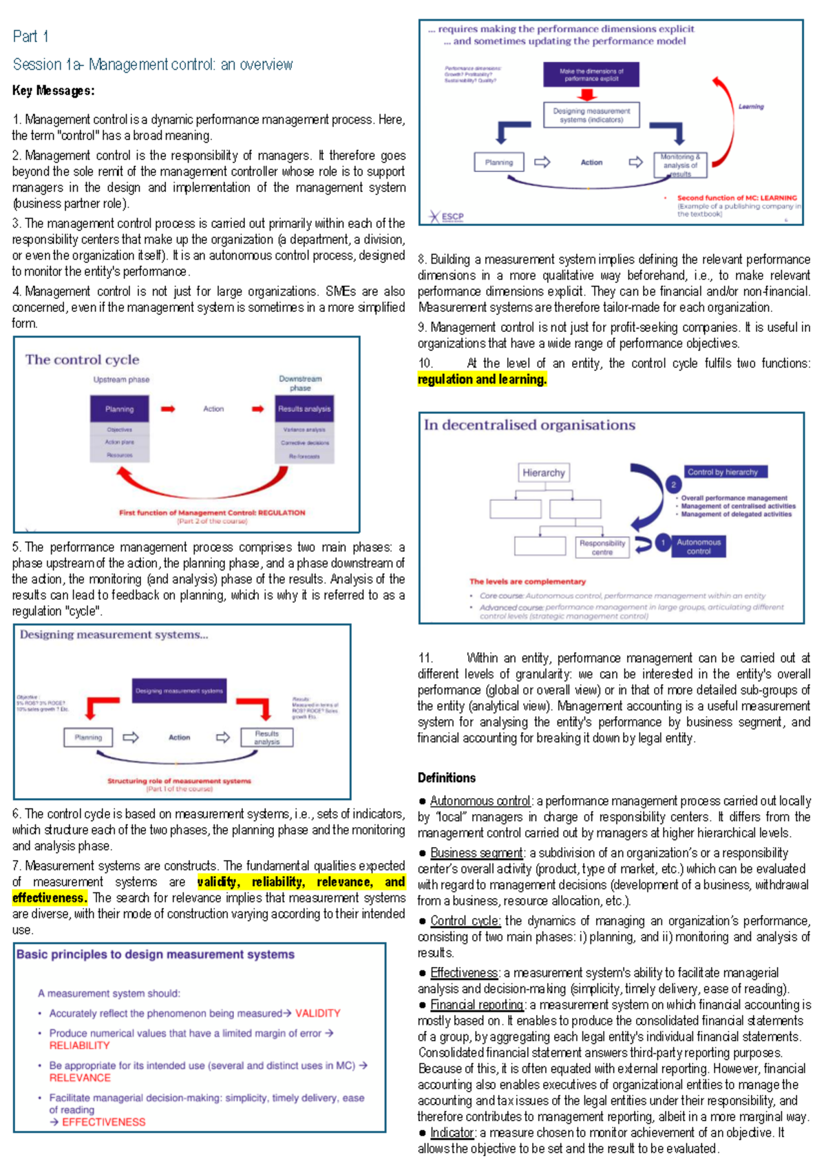 Final Exam Notes for Management Control (Course Code: MC 2024) - Studocu