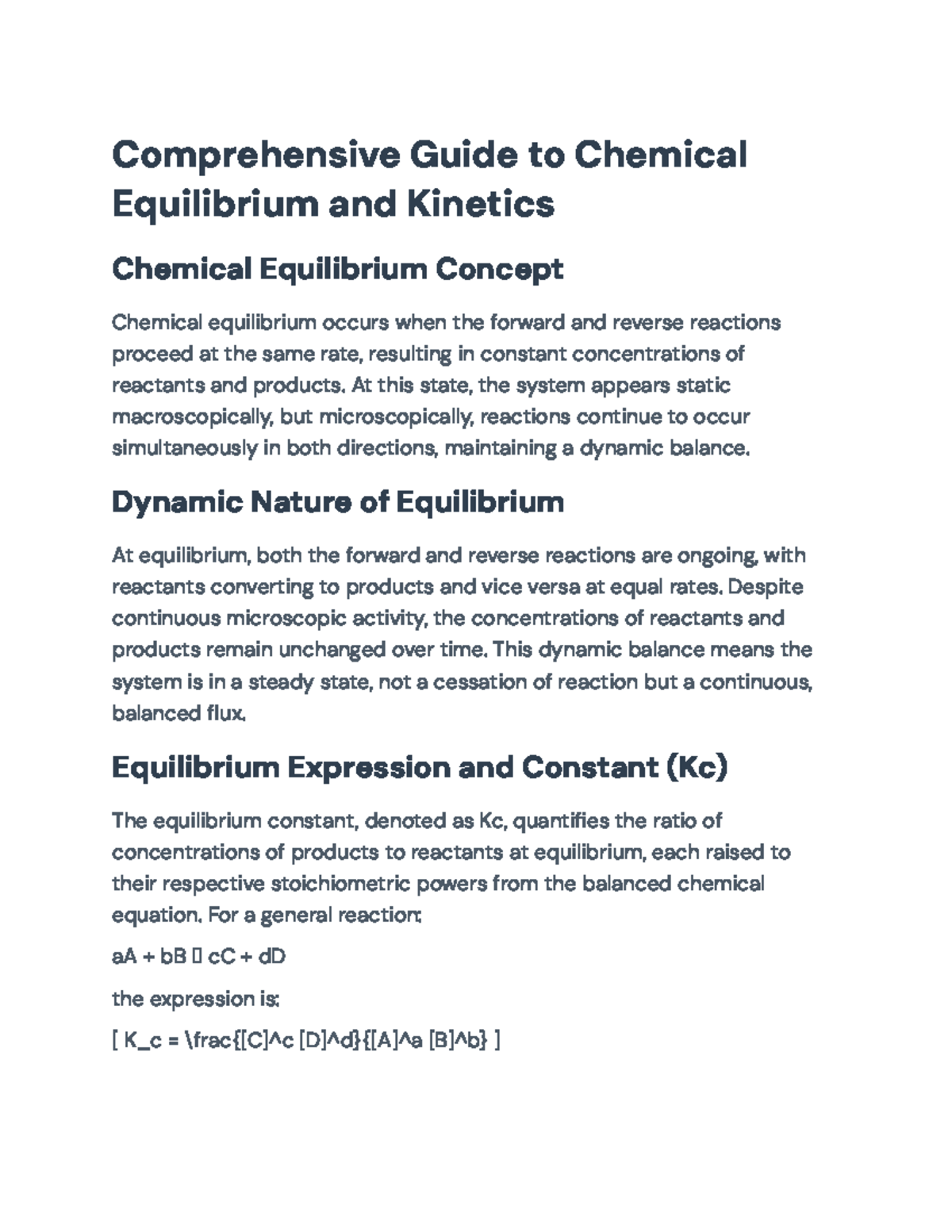 Comprehensive Overview of Chemical Equilibrium & Kinetics (CHEM 101 ...