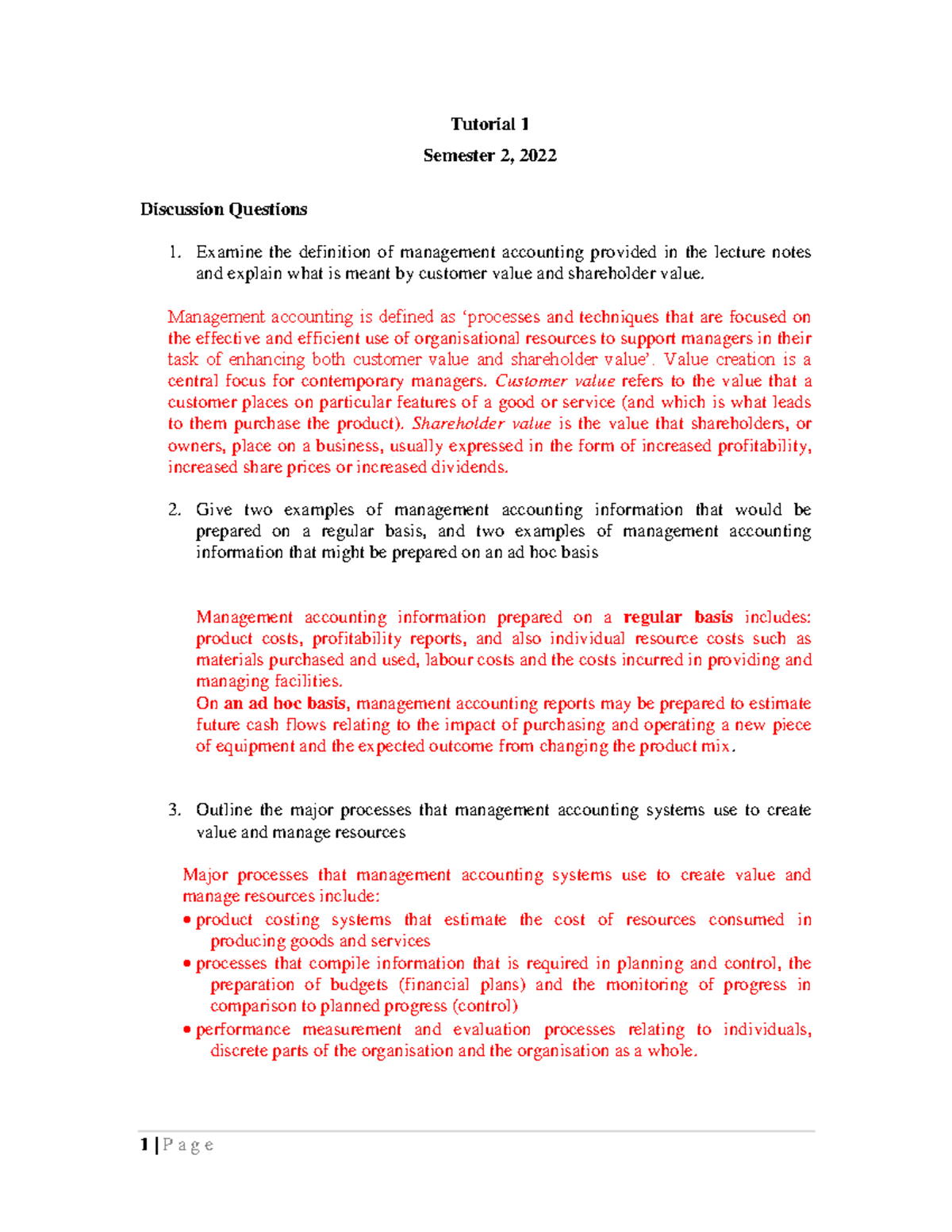 Acc502 - Tutorial 1 Solutions on Management Accounting Concepts - Studocu