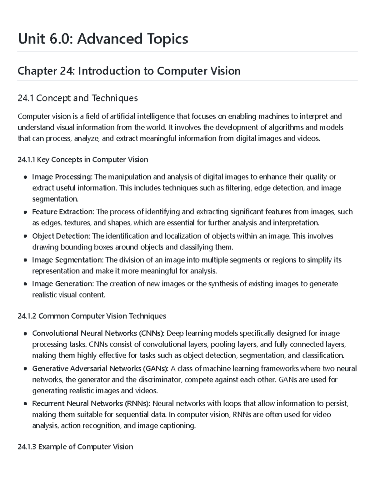 AI - Unit 6.0: Advanced Topics in Computer Vision and NLP - Studocu