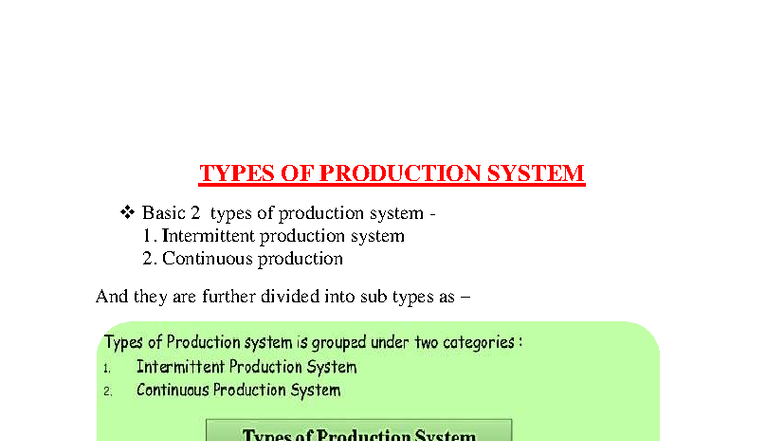 Types of Production Systems: Intermittent & Continuous Overview - Studocu