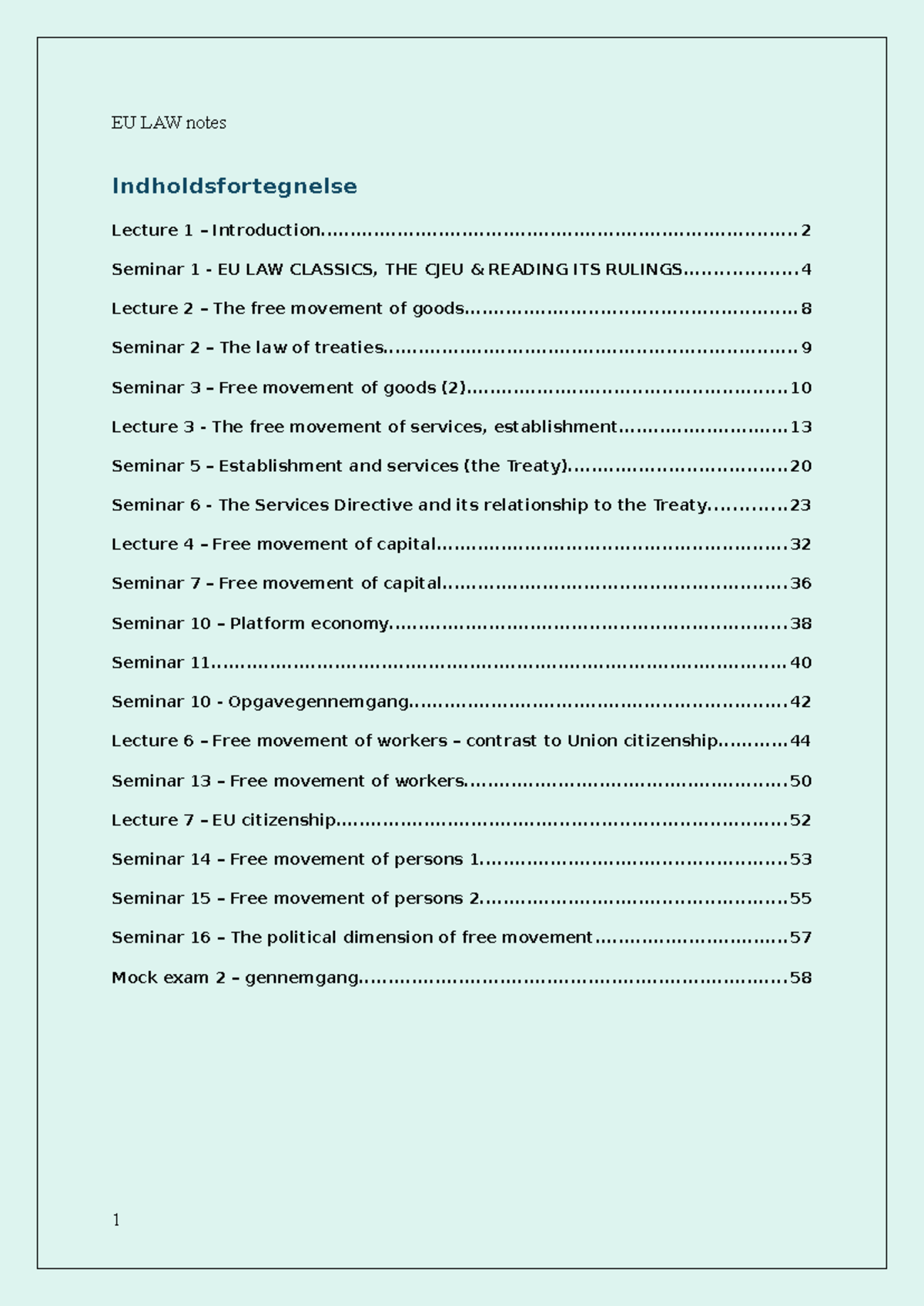 EU LAW Notes - Lecture Overview and Key Concepts - Studocu