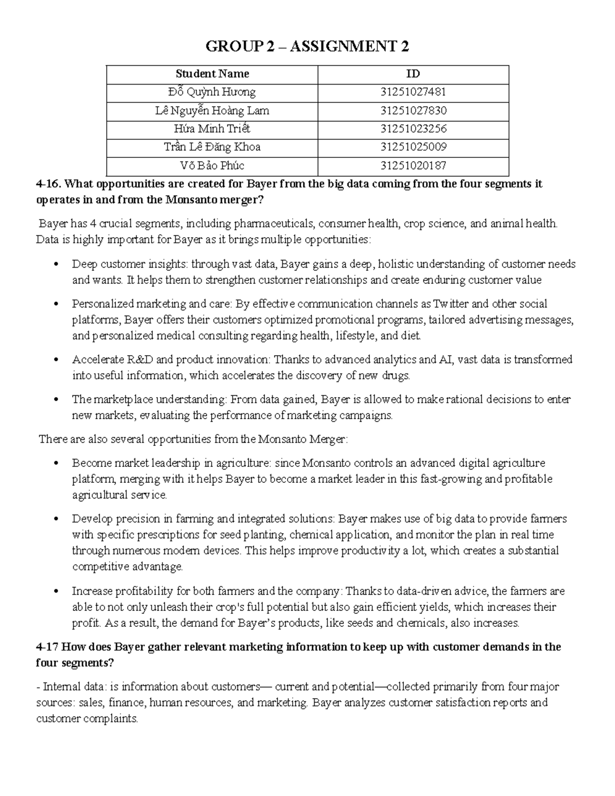 SGA2 Po M DH51IBF002 Group 2: Big Data Opportunities for Bayer - Studocu