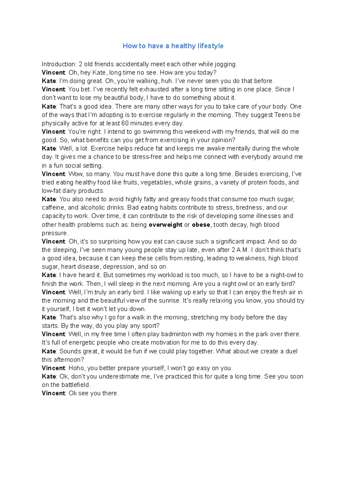 Health topic to practice speaking - How to have a healthy lifestyle ...